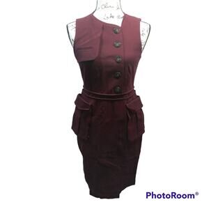 Pure Navy Burgundy Sheath Dress Button Front With Pockets Utility Size 4